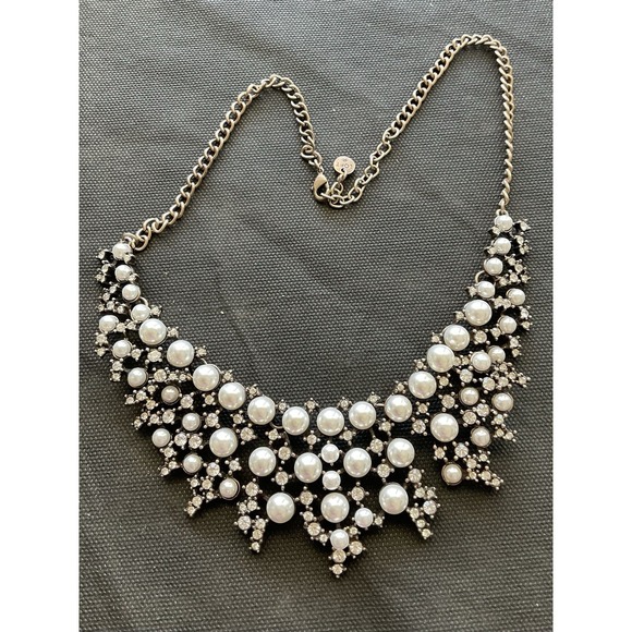 LOFT Jewelry - LOFT brand statement bib necklace Faux Pearl & Clear Rhinestone Estate Jewelry